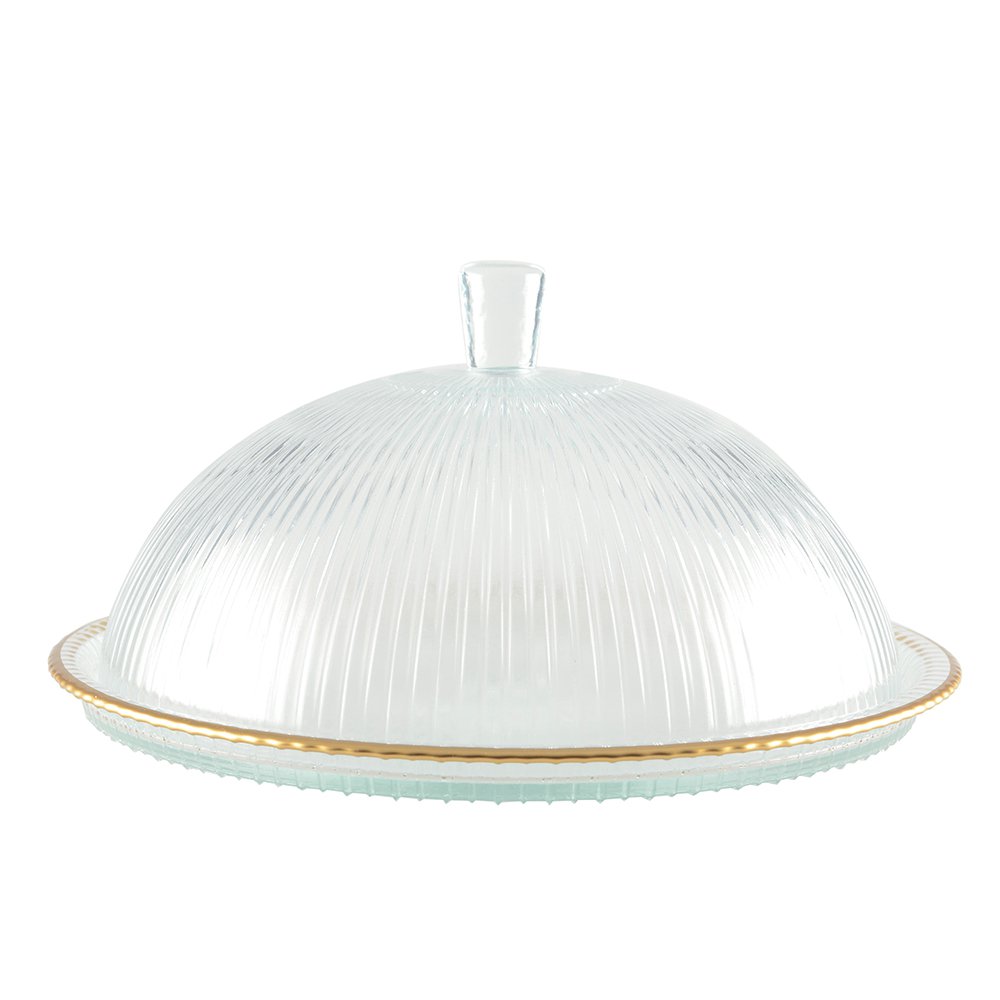 GLAZEN KLOK MET GOUDEN RANDEN OP PLATTE 32X32X17CM